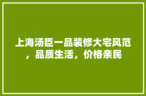 上海汤臣一品装修大宅风范，品质生活，价格亲民