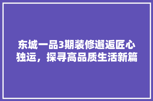 东城一品3期装修邂逅匠心独运，探寻高品质生活新篇章