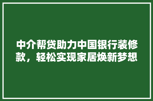 中介帮贷助力中国银行装修款，轻松实现家居焕新梦想