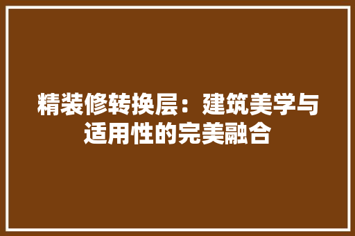 精装修转换层：建筑美学与适用性的完美融合