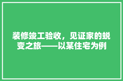 装修竣工验收，见证家的蜕变之旅——以某住宅为例