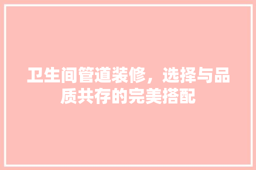 卫生间管道装修，选择与品质共存的完美搭配
