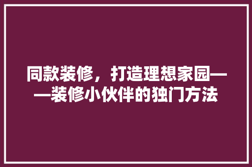 同款装修，打造理想家园——装修小伙伴的独门方法