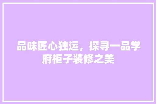 品味匠心独运，探寻一品学府柜子装修之美