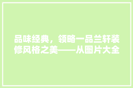 品味经典，领略一品兰轩装修风格之美——从图片大全大图解读中式家居艺术