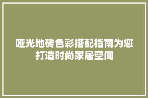哑光地砖色彩搭配指南为您打造时尚家居空间