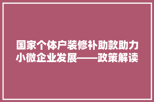 国家个体户装修补助款助力小微企业发展——政策解读与方法分析