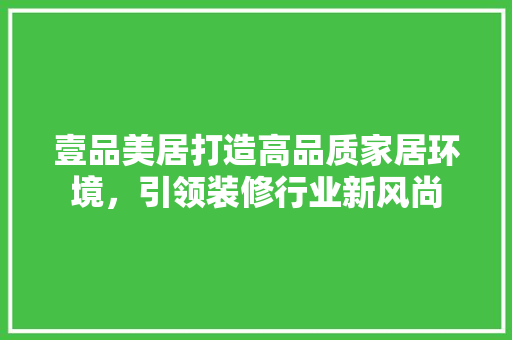 壹品美居打造高品质家居环境，引领装修行业新风尚