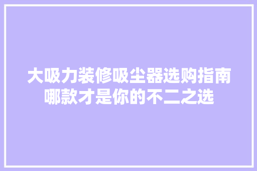 大吸力装修吸尘器选购指南哪款才是你的不二之选