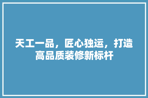 天工一品，匠心独运，打造高品质装修新标杆