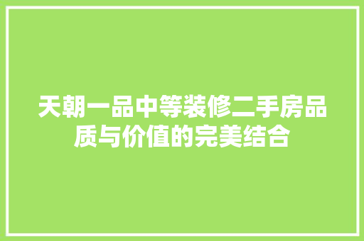 天朝一品中等装修二手房品质与价值的完美结合
