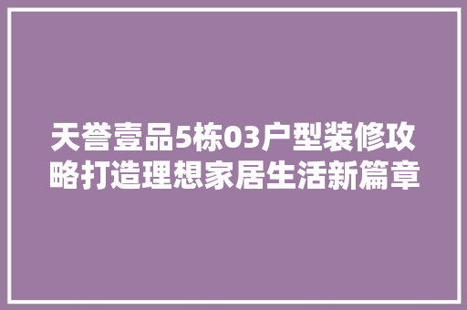 天誉壹品5栋03户型装修攻略打造理想家居生活新篇章