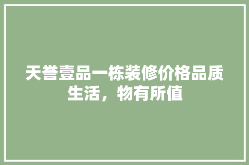 天誉壹品一栋装修价格品质生活，物有所值