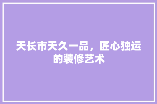 天长市天久一品，匠心独运的装修艺术