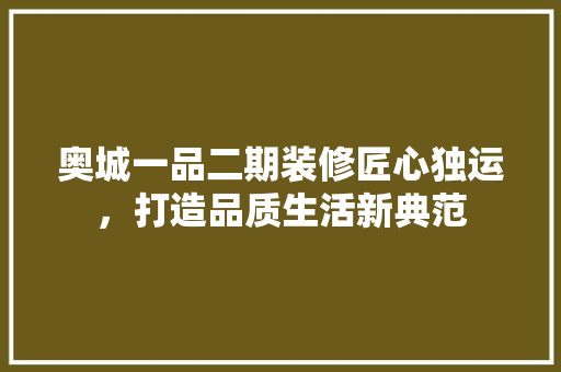 奥城一品二期装修匠心独运，打造品质生活新典范