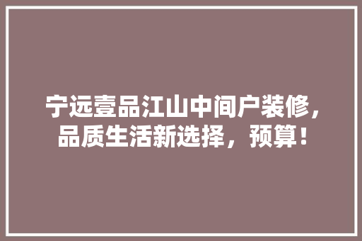 宁远壹品江山中间户装修，品质生活新选择，预算！