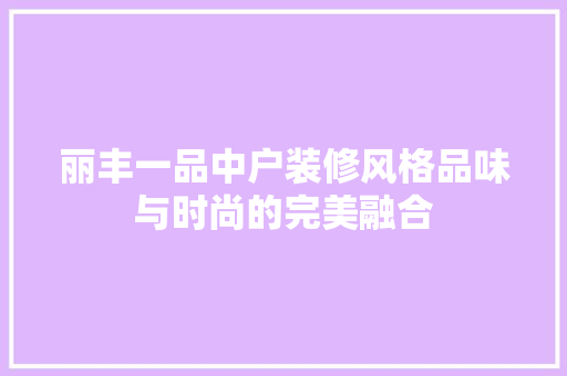 丽丰一品中户装修风格品味与时尚的完美融合