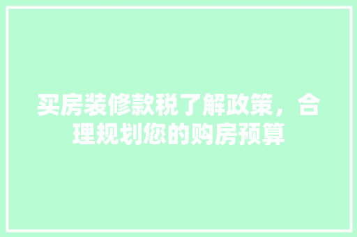 买房装修款税了解政策，合理规划您的购房预算