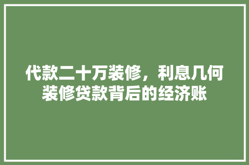 代款二十万装修，利息几何装修贷款背后的经济账