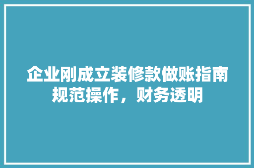 企业刚成立装修款做账指南规范操作，财务透明