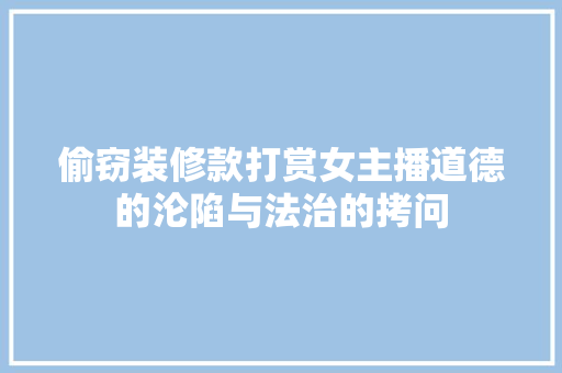 偷窃装修款打赏女主播道德的沦陷与法治的拷问