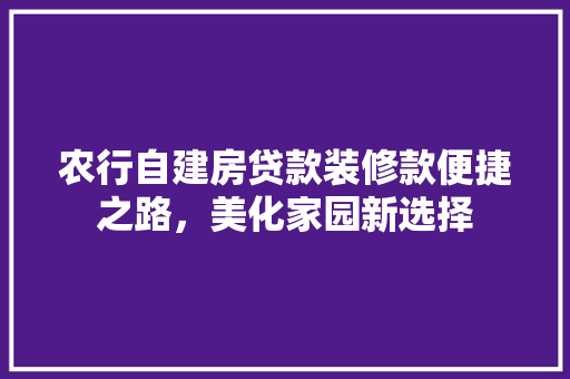 农行自建房贷款装修款便捷之路，美化家园新选择