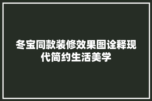 冬宝同款装修效果图诠释现代简约生活美学
