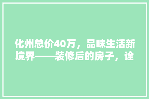化州总价40万，品味生活新境界——装修后的房子，诠释家的温馨与舒适