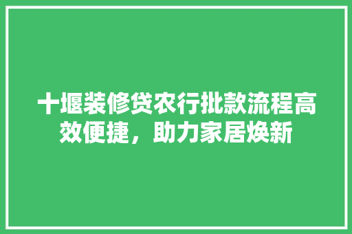 十堰装修贷农行批款流程高效便捷，助力家居焕新
