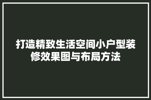 打造精致生活空间小户型装修效果图与布局方法