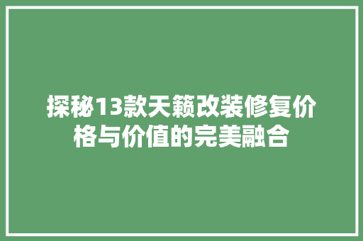 探秘13款天籁改装修复价格与价值的完美融合