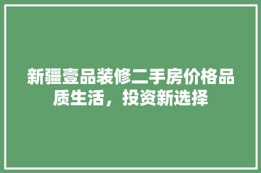新疆壹品装修二手房价格品质生活，投资新选择
