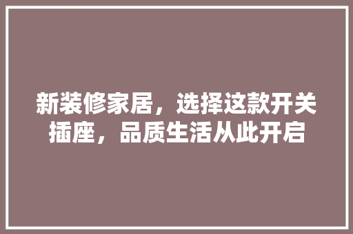 新装修家居，选择这款开关插座，品质生活从此开启