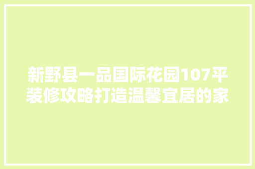 新野县一品国际花园107平装修攻略打造温馨宜居的家园