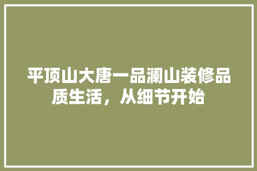 平顶山大唐一品澜山装修品质生活，从细节开始