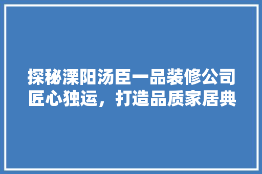 探秘溧阳汤臣一品装修公司匠心独运，打造品质家居典范