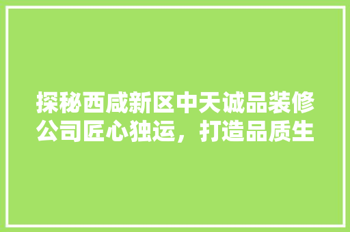 探秘西咸新区中天诚品装修公司匠心独运，打造品质生活新地标