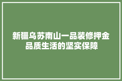 新疆乌苏南山一品装修押金品质生活的坚实保障