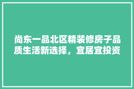 尚东一品北区精装修房子品质生活新选择，宜居宜投资两相宜