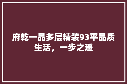 府乾一品多层精装93平品质生活，一步之遥