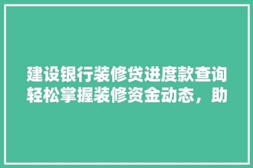 建设银行装修贷进度款查询轻松掌握装修资金动态，助力家居梦想成真