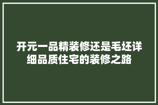 开元一品精装修还是毛坯详细品质住宅的装修之路
