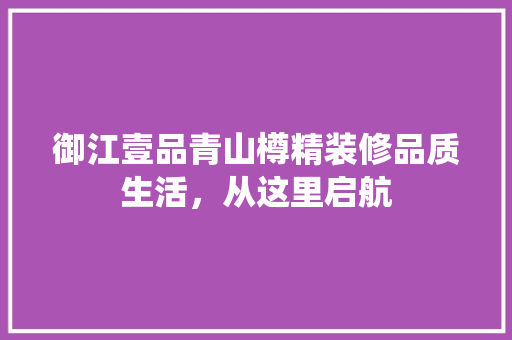 御江壹品青山樽精装修品质生活，从这里启航