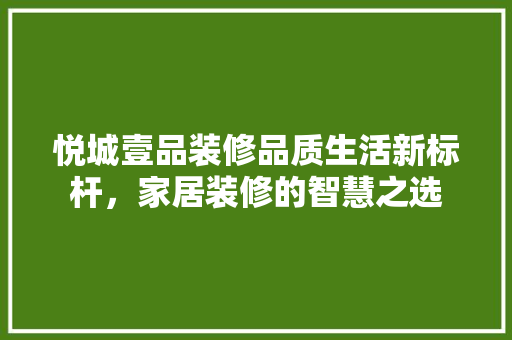 悦城壹品装修品质生活新标杆，家居装修的智慧之选
