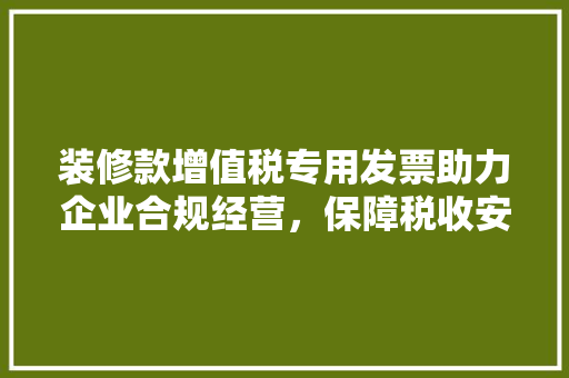 装修款增值税专用发票助力企业合规经营，保障税收安全