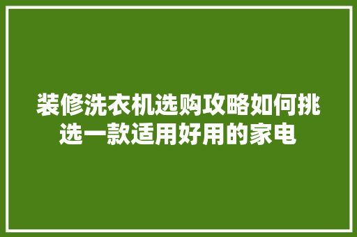 装修洗衣机选购攻略如何挑选一款适用好用的家电