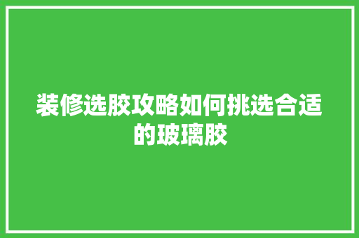 装修选胶攻略如何挑选合适的玻璃胶