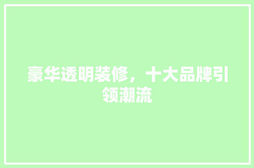 豪华透明装修，十大品牌引领潮流