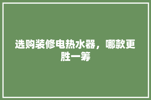 选购装修电热水器，哪款更胜一筹