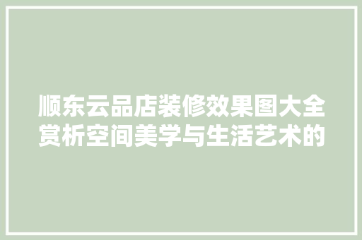 顺东云品店装修效果图大全赏析空间美学与生活艺术的完美融合